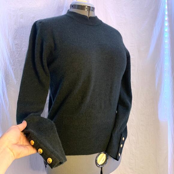 The Limited Dark Green Lambswool Angora Long Sleeve Sweater, Gold Buttons Size M - Picture 5 of 9